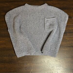 Lillusory  Gray Ribbed Knit Short Sleeve Crop Top With Pocket